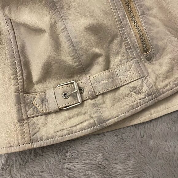 Mauritius 100% lamb leather off white/gray jacket, S - Picture 6 of 16